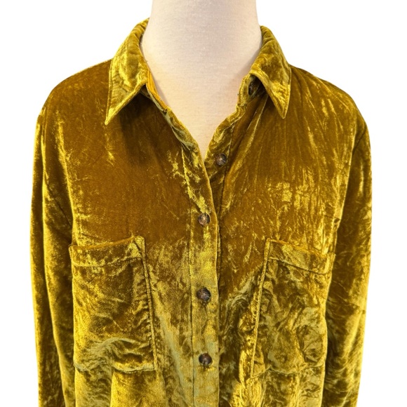 Maeve Anthropologie Karina Chartreuse Velvet Button Down Shirt Blouse Size 10 - Picture 5 of 12